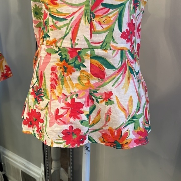 New Without Tags J.Crew Factory Hawaiian Linen Peplum Top Size 4 - Picture 3 of 12